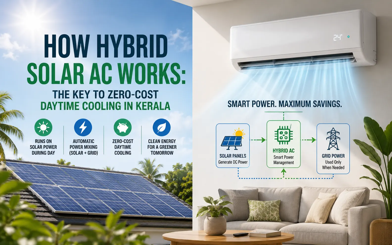 How Hybrid Solar AC Works: The Key to Zero-Cost Daytime Cooling in Kerala